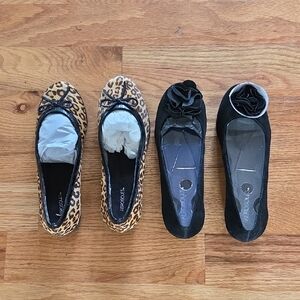 Two Brand New AEROSOLES One Leopard Print and One Black Flats 8.5 M